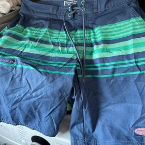 Vineyard Vines Striped Blue and Teal Board Shorts
